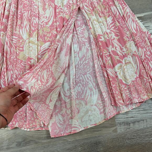 Free People Pink Floral Midi Dress Size 4 Tie Sleeve V-Neck Boho Vacation - Picture 4 of 9